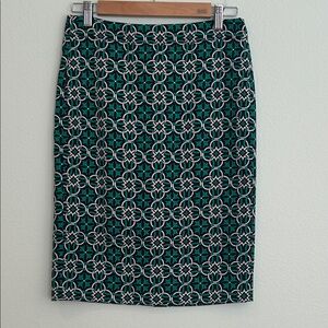 J.Crew No. 2 Pencil Skirt Lattice Medallion Green Geometric Size 0